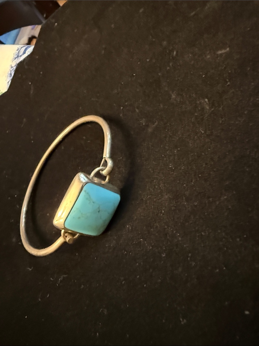 Turquoise Stone Silver Bangle Bracelet - Blue Turquoise Bracelet